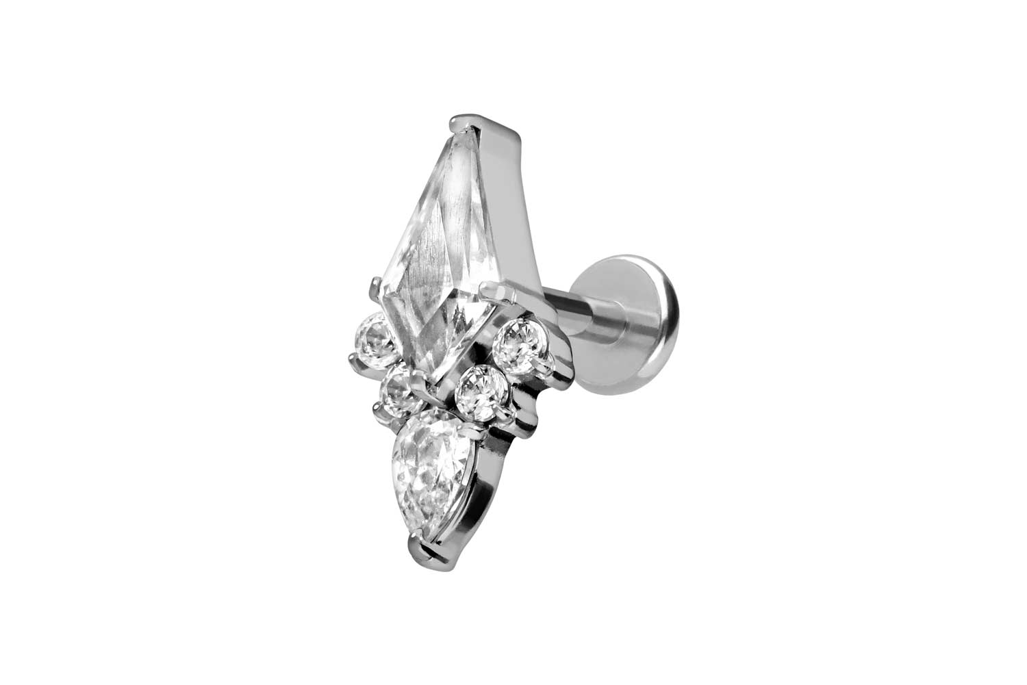 Titan Labret Piercing mit Push Fit KRISTALLSCHILD